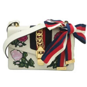 Gucci Sylvie Flower Shoulder Bag Leather White